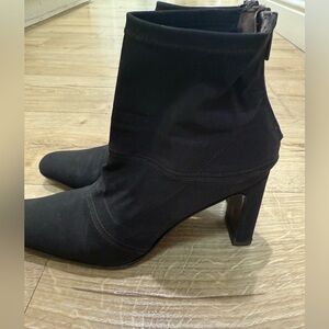 DKNY Dark Brown Stretchy back zip square toe heeled Sock booties made in Spain 8